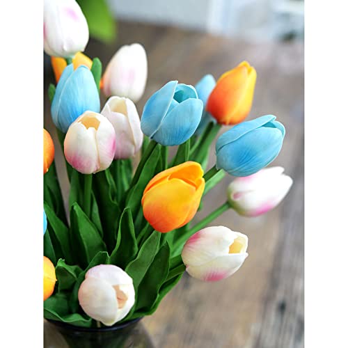 FiveSeasonStuff Real Touch Tulips Artificial Flowers – 15 Stems Faux Tulip Bouquet in Gift Box for Wedding, Home Decor, Party, Floral Arrangements (Arctic Blue) - Image 2