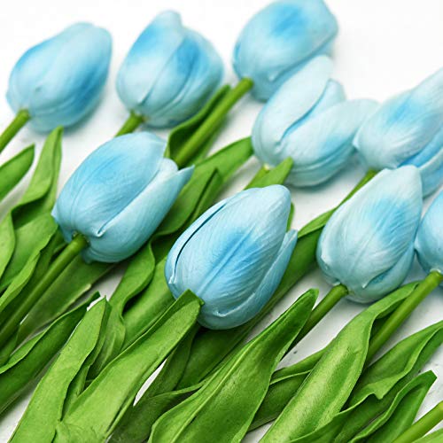FiveSeasonStuff Real Touch Tulips Artificial Flowers – 15 Stems Faux Tulip Bouquet in Gift Box for Wedding, Home Decor, Party, Floral Arrangements (Arctic Blue) - Image 4