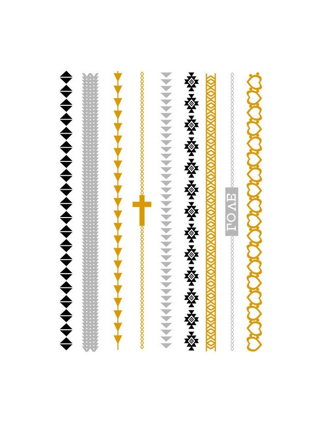 Generic - 3 Sheets Metallic Gold Temporary Tattoos, Shimmer Waterproof Fake Tattoos Long Lasting Glitter Stickers - Image 1