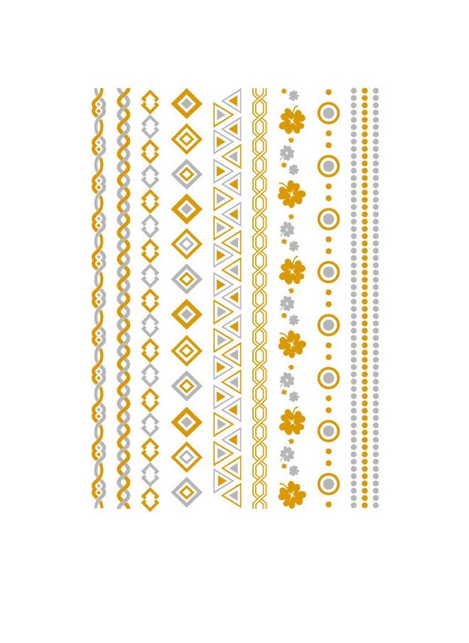 Generic - 3 Sheets Metallic Gold Temporary Tattoos, Shimmer Waterproof Fake Tattoos Long Lasting Glitter Stickers - Image 1