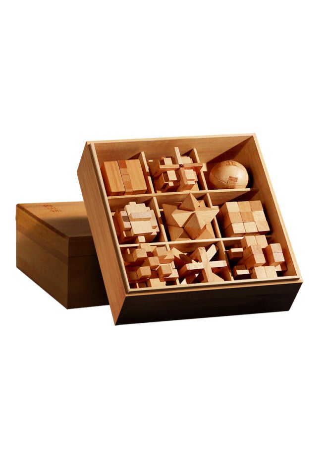 Generic - Luban Lock Kongming Lock Complete Set Of Kidsren's Toys For Primary School Students Over 10 Years Old 12 Mortise And Tenon Building Blocks Intelligence Unlocking-Color:Nine-piece Beech Wood Set B (recommended For Primary School Students) - Image 1