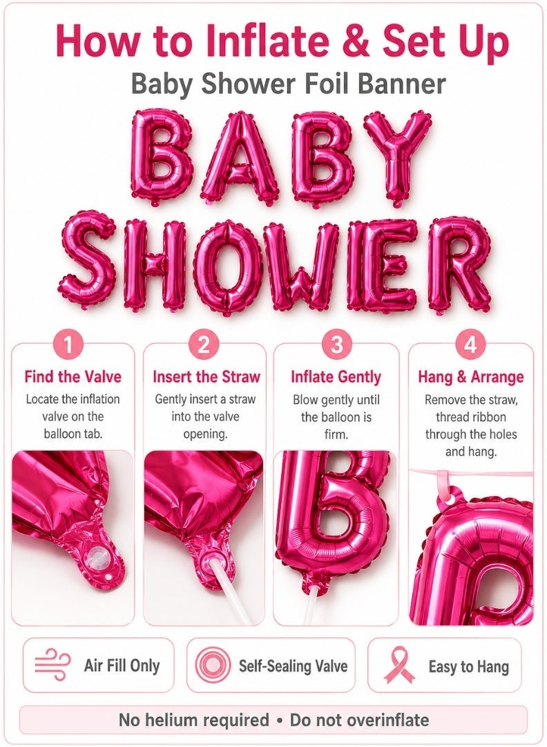 ITALO Baby Shower Foil Letter Balloon Banner Set for Baby Shower Party Decoration | Pink - Image 3