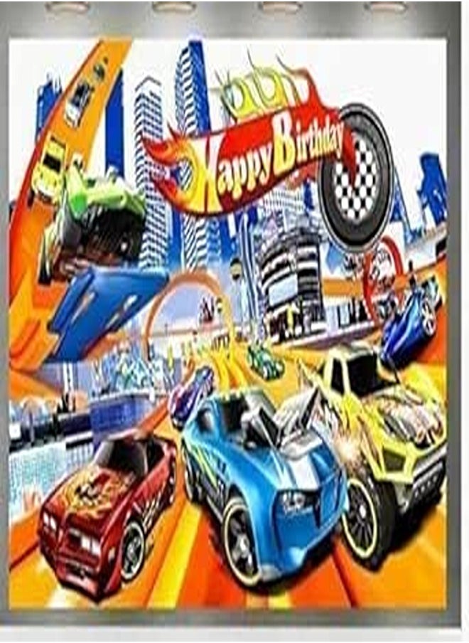 Hot Car Happy Birthday Backdrop Wheels Wild Race Car Banner Cartoon Car Photography Background for Birthday Party Supplies Cake Table Decorations (5x3FT) 