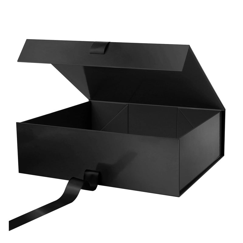PACKHOME 17x14.5x5.5 Inches, Extra Large Gift Box with Lid, Magnetic Closure Boxes with Ribbon for Clothes and Large Gifts (Glossy Black) - Image 1