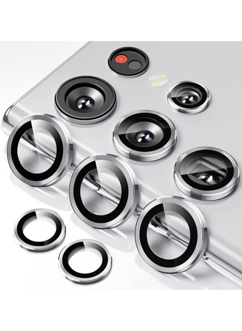 [5 in 1] Camera Lens Protector for Samsung S23 Ultra, Scratch-Resistant Ultra-Thin Tempered Glass with Aluminum Edge, Drop-Proof Alloy Camera Screen Protector for S23 Ultra (S23 Ultra, Silver)