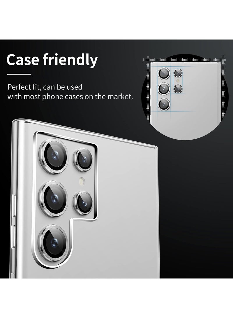 [5 in 1] Camera Lens Protector for Samsung S23 Ultra, Scratch-Resistant Ultra-Thin Tempered Glass with Aluminum Edge, Drop-Proof Alloy Camera Screen Protector for S23 Ultra (S23 Ultra, Silver)