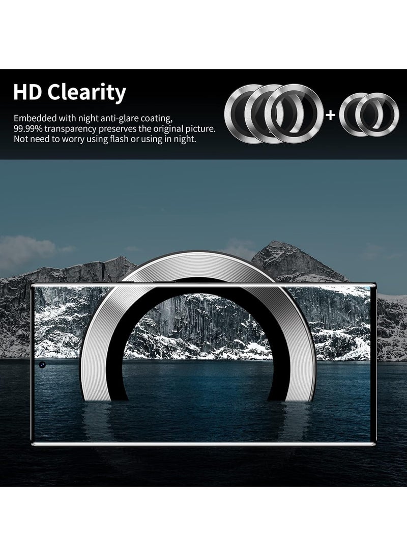 [5 in 1] Camera Lens Protector for Samsung S23 Ultra, Scratch-Resistant Ultra-Thin Tempered Glass with Aluminum Edge, Drop-Proof Alloy Camera Screen Protector for S23 Ultra (S23 Ultra, Silver)