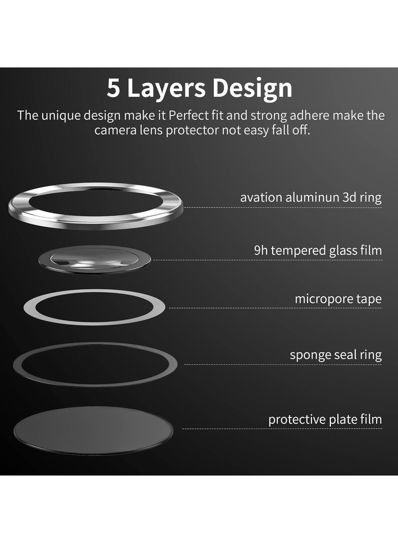 [5 in 1] Camera Lens Protector for Samsung S23 Ultra, Scratch-Resistant Ultra-Thin Tempered Glass with Aluminum Edge, Drop-Proof Alloy Camera Screen Protector for S23 Ultra (S23 Ultra, Silver)