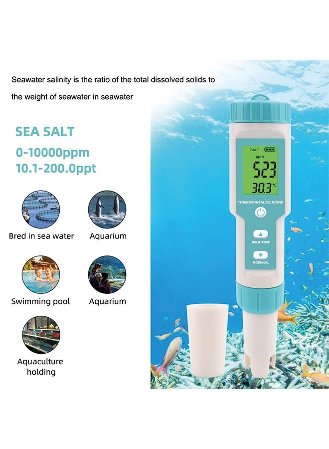 7 في 1 مقياس درجة الحموضة Gomass 0.01 عالي الدقة مختبر بي اتش رقمي للمياه TDS/EC/الملوحة/درجة الحرارة/ORP/S. قلم G/PH لاختبار مياه الشرب والزراعة المائية والنباتات وأحواض السمك وحمام السباحة - Image 5