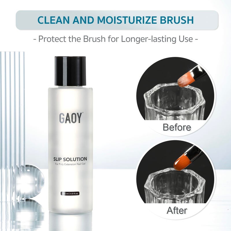 GAOY Slip Solution Kit for Poly Gel Nails, 145ml Nail Extension Gel Liquid Solution, Anti-stick Liquid with Brush and Dual Forms for Nail Art DIY - Image 4