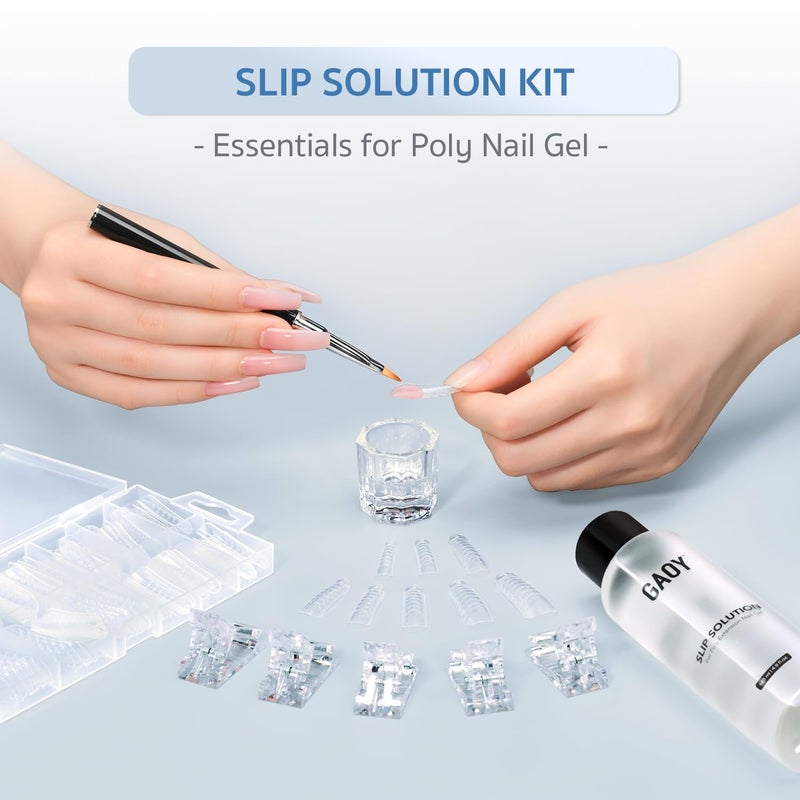 GAOY Slip Solution Kit for Poly Gel Nails, 145ml Nail Extension Gel Liquid Solution, Anti-stick Liquid with Brush and Dual Forms for Nail Art DIY - Image 2