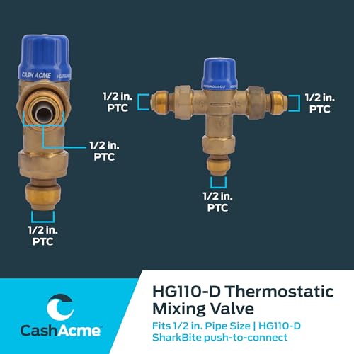Cash Acme 1/2 Inch HG110-D Thermostatic Mixing Valve with SharkBite Union Connections, Brass Plumbing Fitting, 24504 - Image 5