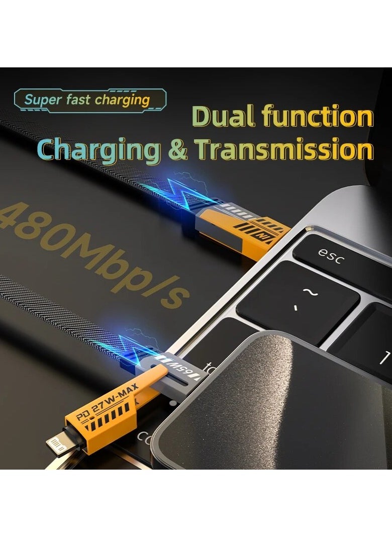 VEN-DENS - 65W Multi-function Fast USB C Charging Cable, 4-IN-1 Gold Plated 27W Type-C To Lightning Cable, Compatible with USB-C Laptops MacBook Pro, ThinkPad, Dell, iPhone Series, Samsung Phones,【1.2M】 - Image 1
