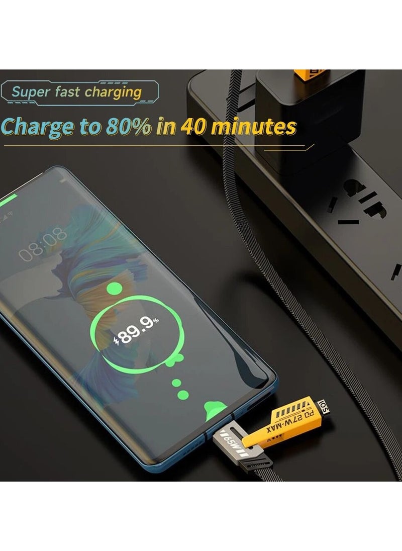 VEN-DENS - 65W Multi-function Fast USB C Charging Cable, 4-IN-1 Gold Plated 27W Type-C To Lightning Cable, Compatible with USB-C Laptops MacBook Pro, ThinkPad, Dell, iPhone Series, Samsung Phones,【1.2M】 - Image 1