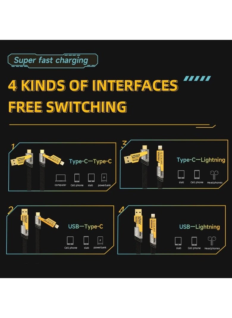 VEN-DENS - 65W Multi-function Fast USB C Charging Cable, 4-IN-1 Gold Plated 27W Type-C To Lightning Cable, Compatible with USB-C Laptops MacBook Pro, ThinkPad, Dell, iPhone Series, Samsung Phones,【1.2M】 - Image 1
