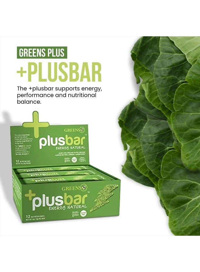 Greens+ Plusbar Energy Bars, Natural, Gluten Free Healthy Snacks with Organic Super Greens, Superfoods & Almond Butter, Vegan, Dairy Free & Non GMO, 10g Protein Meal Replacement Bars, 12 Bars  - Image 3