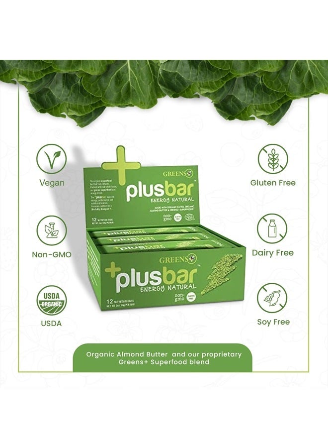 Greens+ Plusbar Energy Bars, Natural, Gluten Free Healthy Snacks with Organic Super Greens, Superfoods & Almond Butter, Vegan, Dairy Free & Non GMO, 10g Protein Meal Replacement Bars, 12 Bars  - Image 5