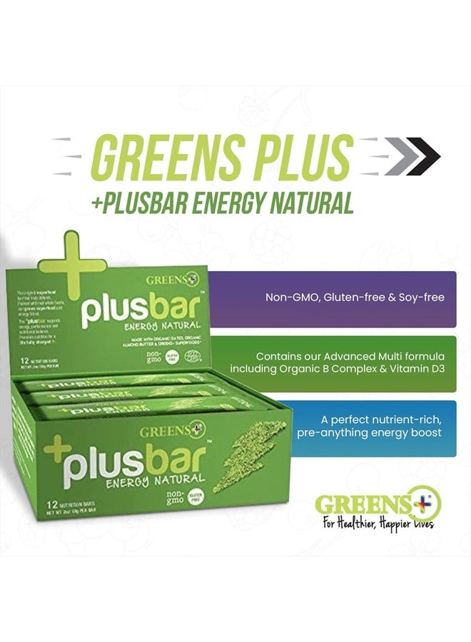 Greens+ Plusbar Energy Bars, Natural, Gluten Free Healthy Snacks with Organic Super Greens, Superfoods & Almond Butter, Vegan, Dairy Free & Non GMO, 10g Protein Meal Replacement Bars, 12 Bars  - Image 4