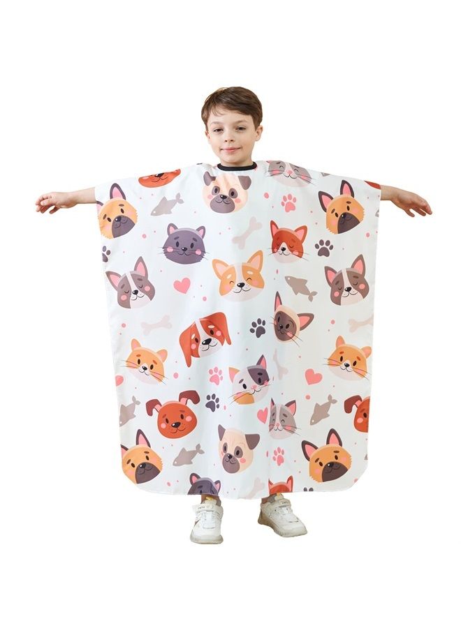 Iusmnur Barber Cape for Kids, Professional Hair Salon Cape with Adjustable Neck Strap, Shampoo Hair Cutting Cape for Salon and Home - 51 x 36 inches (Cartoon Dog & Cat Pattern) - Image 1