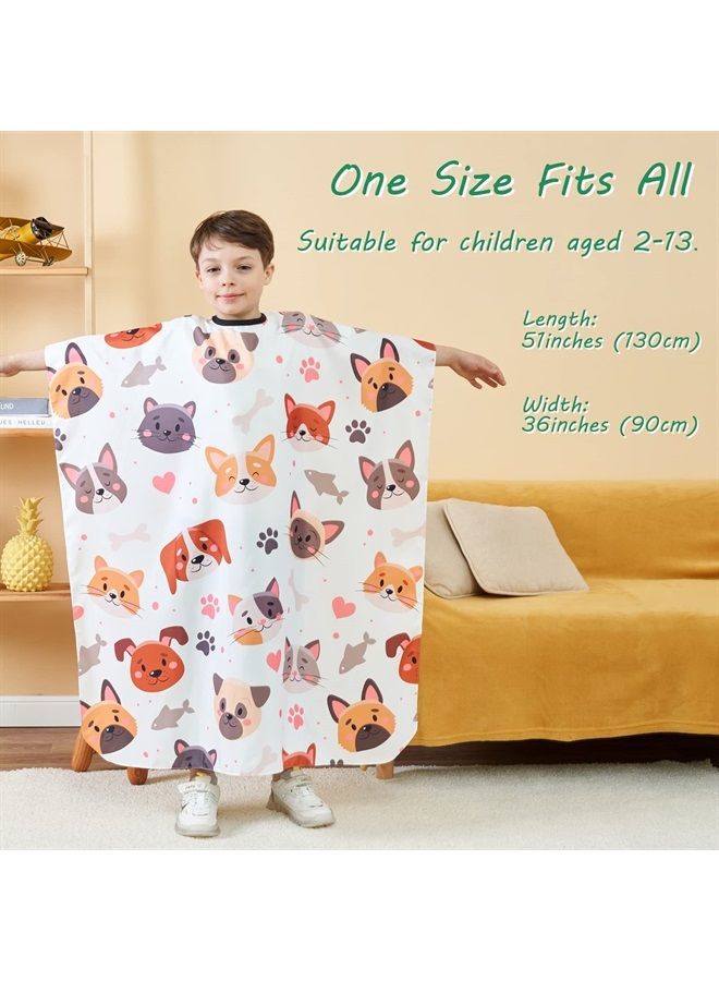 Iusmnur Barber Cape for Kids, Professional Hair Salon Cape with Adjustable Neck Strap, Shampoo Hair Cutting Cape for Salon and Home - 51 x 36 inches (Cartoon Dog & Cat Pattern) - Image 3