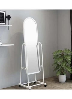 Cady One 2 in 1 Kitchen Storage Rack Set Iron 4 Folding Shelf and Standing Mirror with Adjustable Wheels White 153x40cm  - Image 4