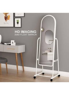 Cady One 2 in 1 Kitchen Storage Rack Set Iron 4 Folding Shelf and Standing Mirror with Adjustable Wheels White 153x40cm  - Image 5