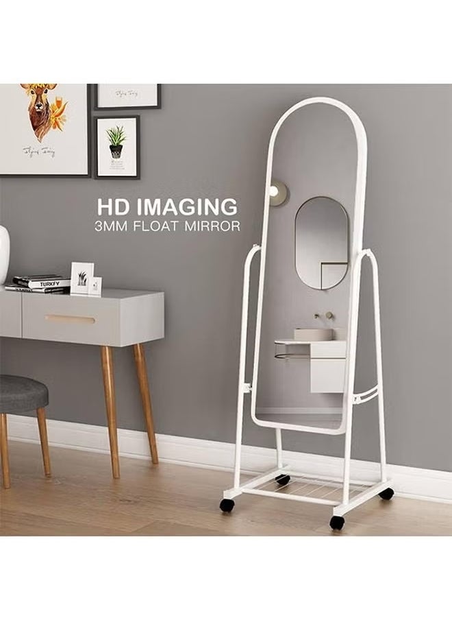 Cady One - 2 in 1 Kitchen Storage Rack Set Iron 4 Folding Shelf and Standing Mirror with Adjustable Wheels White 153x40cm - Image 1