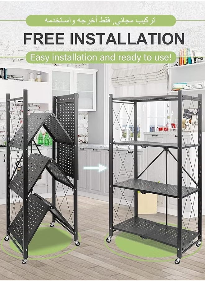 Cady One - 2 in 1 Kitchen Storage Rack Set Iron 4 Folding Shelf and Standing Mirror with Adjustable Wheels White 153x40cm - Image 1