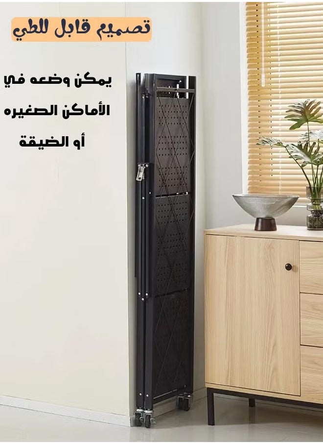 Cady One - 2 in 1 Kitchen Storage Rack Set Iron 4 Folding Shelf and Standing Mirror with Adjustable Wheels White 153x40cm - Image 1