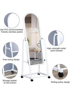 Cady One 2 in 1 Kitchen Storage Rack Set Iron 4 Folding Shelf and Standing Mirror with Adjustable Wheels White 153x40cm  - Image 2