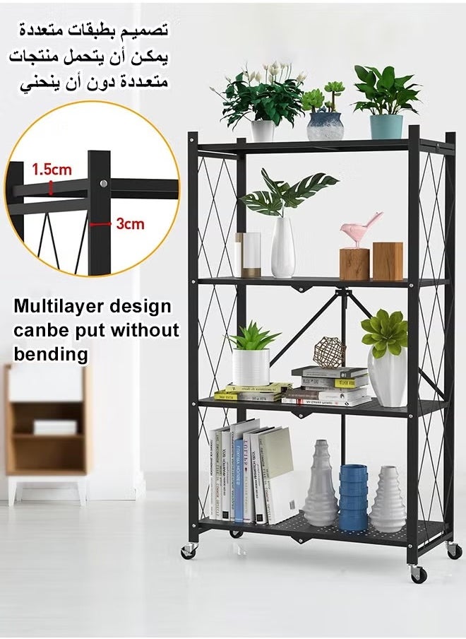 Cady One - 2 in 1 Kitchen Storage Rack Set Iron 4 Folding Shelf and Standing Mirror with Adjustable Wheels White 153x40cm - Image 1