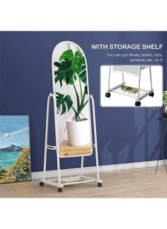 Cady One 2 in 1 Kitchen Storage Rack Set Iron 4 Folding Shelf and Standing Mirror with Adjustable Wheels White 153x40cm  - Image 3
