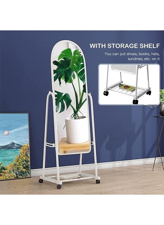 Cady One - 2 in 1 Kitchen Storage Rack Set Iron 4 Folding Shelf and Standing Mirror with Adjustable Wheels White 153x40cm - Image 1