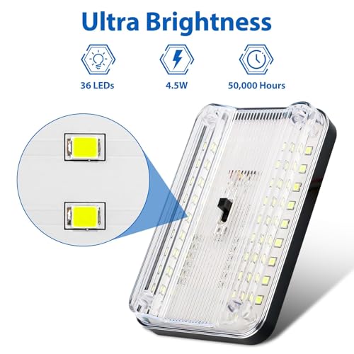 EEEKit Dome Roof Interior Light, 2PCS DC 12V 36 LED Ceiling Lights with On/Off Switch for Auto Cars Vans Camper, White - Image 2