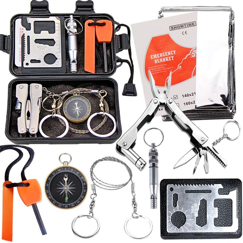 EMDMAK Survival Kit Outdoor Emergency Gear Kit for Camping Hiking Travelling or Adventures (Black) - Image 1