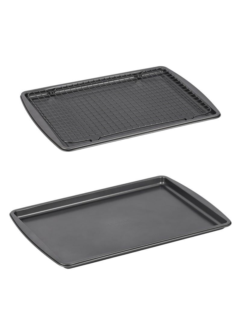 Ollieroo Bakeware Set with Cooling Rack 2 Pcs Oven Pan and Cooling Rack Combo for Baking Roasting Cooling Multipurpose Kitchen Bakeware 42.5x28x1.7cm and 37.7x25.5x1.5cm - Image 2
