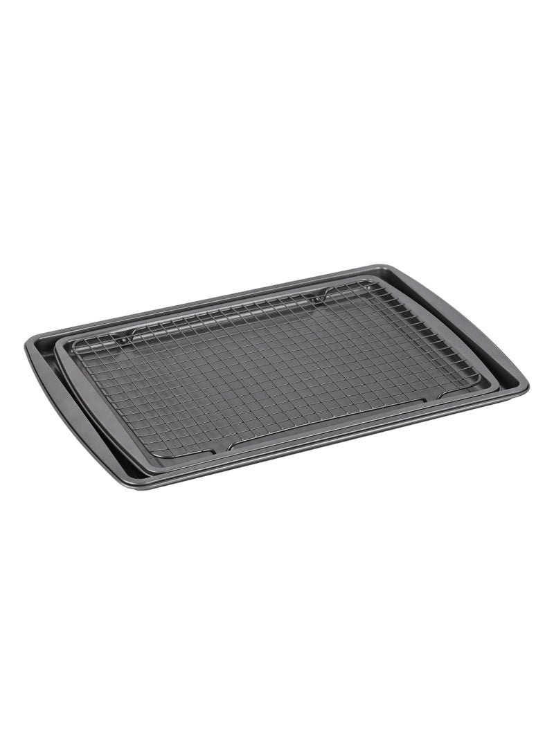 Ollieroo Bakeware Set with Cooling Rack 2 Pcs Oven Pan and Cooling Rack Combo for Baking Roasting Cooling Multipurpose Kitchen Bakeware 42.5x28x1.7cm and 37.7x25.5x1.5cm - Image 3
