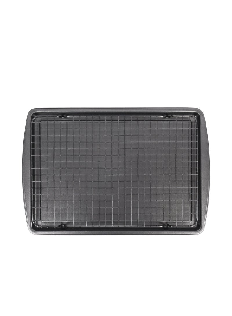 Ollieroo Bakeware Set with Cooling Rack 2 Pcs Oven Pan and Cooling Rack Combo for Baking Roasting Cooling Multipurpose Kitchen Bakeware 42.5x28x1.7cm and 37.7x25.5x1.5cm - Image 4