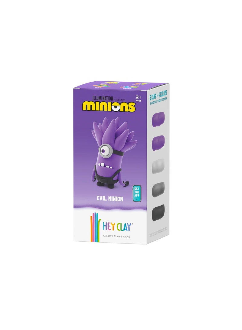HEY CLAY Minions Evil Minion Colourful modelling air-dry clay, 5 cans with fun interactive app for kids 3 years + - Image 1