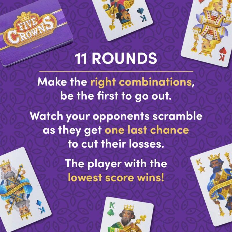 PlayMonster Five Crowns Collectible Tin â€“ Card Game for Kids and Adults, Family Game Night, The Game isnâ€™t Over Until the Kings Go Wild!, 5 Suited Rummy Style Card Game, 1-7 Players, Ages 8+ - Image 4