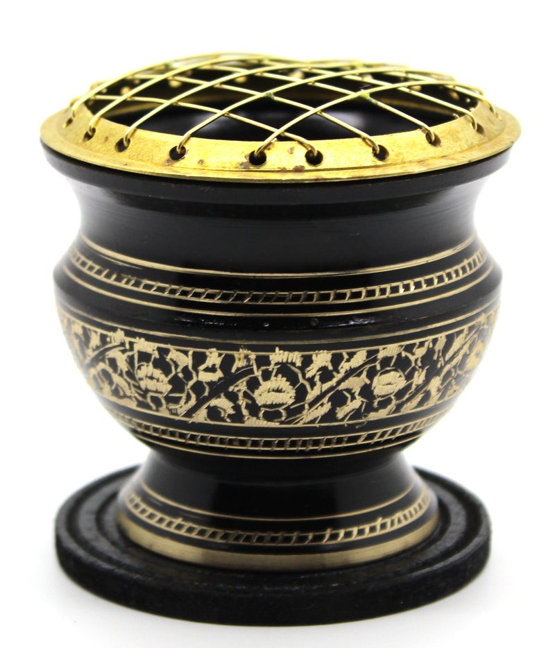 Govinda® -Tall Decorated Brass Charcoal Screen Incense Burner - Image 1