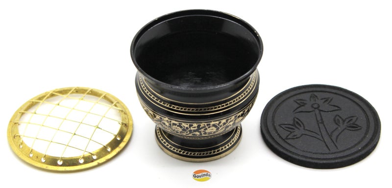 Govinda® -Tall Decorated Brass Charcoal Screen Incense Burner - Image 2