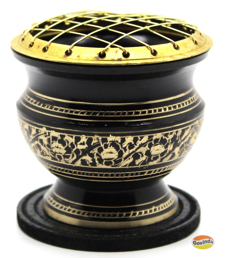 Govinda® -Tall Decorated Brass Charcoal Screen Incense Burner - Image 3