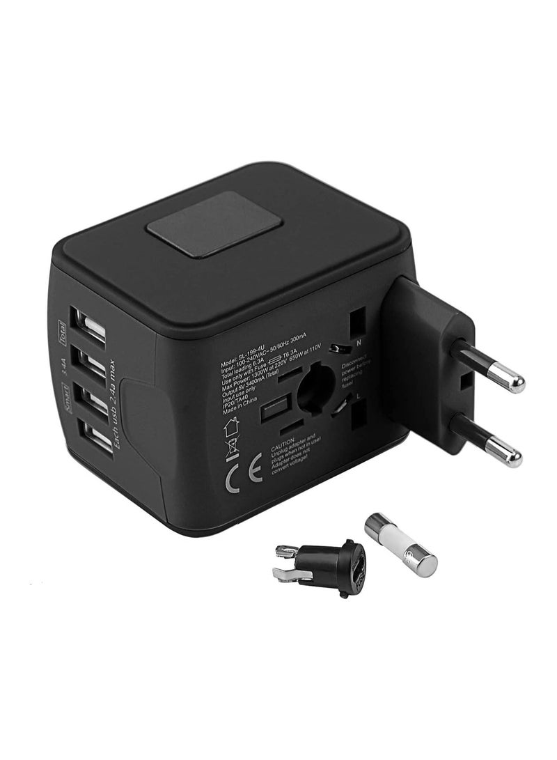Universal International Travel Power Adapter with 3 USB + 1 Type C Charging Ports, European Adapter, Worldwide AC Outlet Plugs Adapters for Europe, UK, US, AU - Image 3
