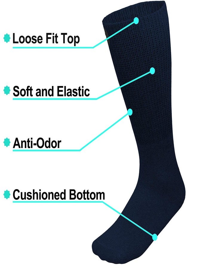 Falari 3-Pack Physicians Approved Diabetic Socks Cotton Non-Binding Loose Fit Top Help Blood Circulation 9-11 Crew Length - Navy - Image 2