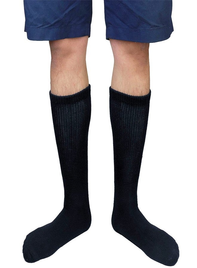 Falari 3-Pack Physicians Approved Diabetic Socks Cotton Non-Binding Loose Fit Top Help Blood Circulation 9-11 Crew Length - Navy - Image 3