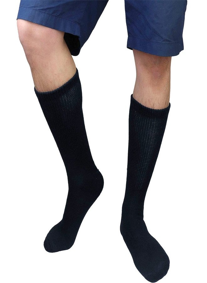Falari 3-Pack Physicians Approved Diabetic Socks Cotton Non-Binding Loose Fit Top Help Blood Circulation 9-11 Crew Length - Navy - Image 4