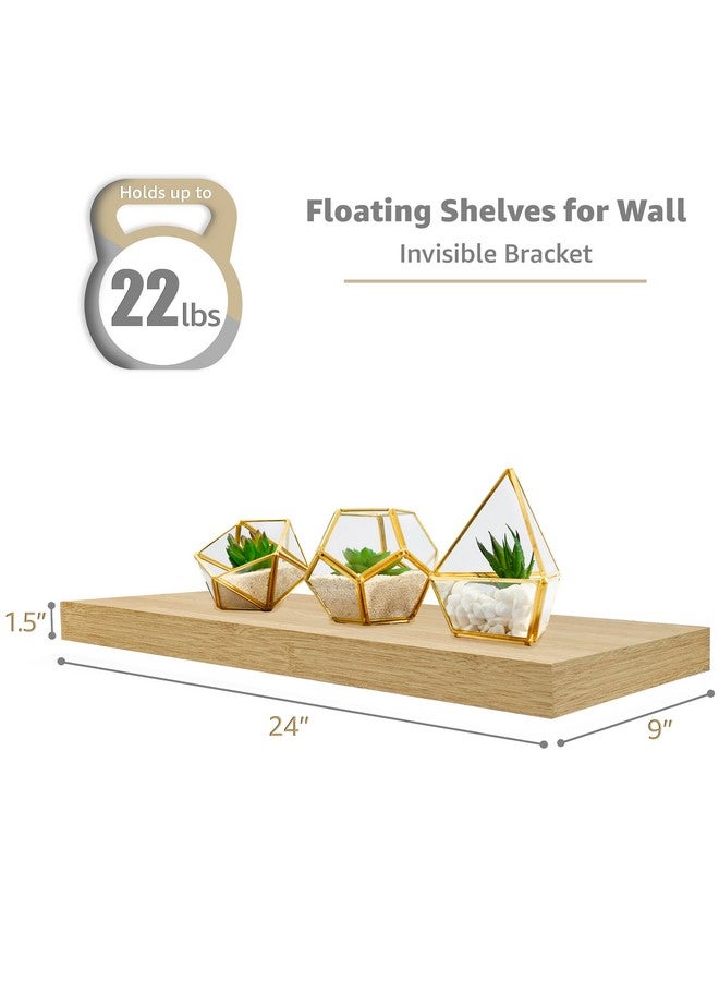 Sorbus Sorbus Floating Shelves - 24 Inch for Bedroom, Kitchen, Bathroom - 3 Maple Wood Wall Shelves for Decor, Books, Storage - Mounted With Invisible Brackets  - Image 1