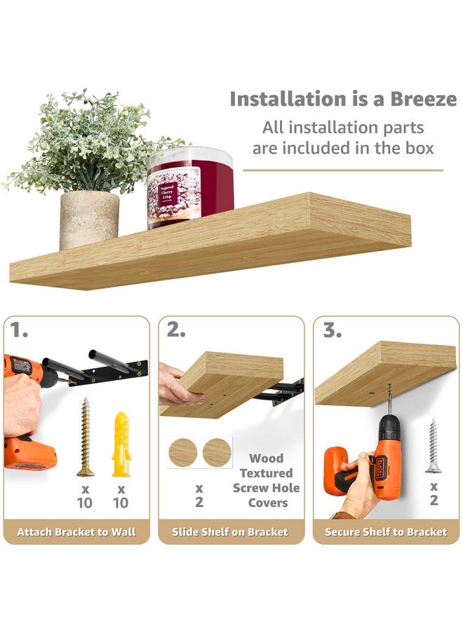Sorbus Sorbus Floating Shelves - 24 Inch for Bedroom, Kitchen, Bathroom - 3 Maple Wood Wall Shelves for Decor, Books, Storage - Mounted With Invisible Brackets  - Image 3