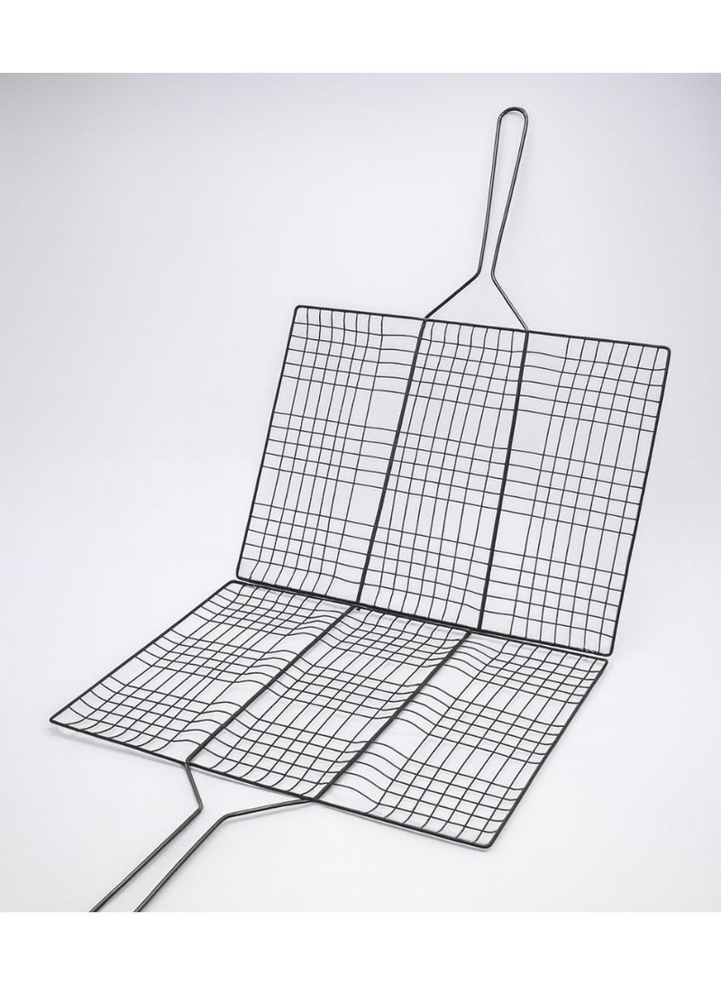 تويجا شبكة شواء بمقبض خشبي | شبكة مزدوجة الطبقات من الفولاذ المقاوم للصدأ للأسماك واللحوم والكباب والنقانق والخضراوات | شبكة شواء قابلة للقفل للشواء على الفحم والتخييم في الهواء الطلق - Image 3